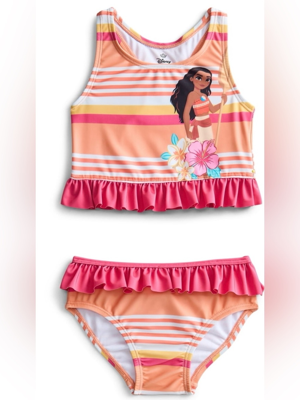 BRAND NEW Disney Girls' Moana Peach & Pink Ruffle Tankini Swim Set Size 3T